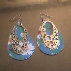 Floral Teardrop Earrings with Gold Accents